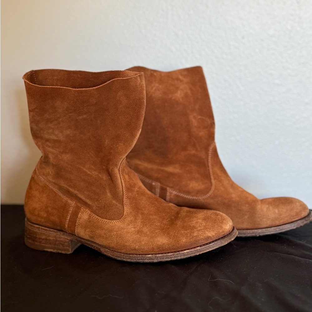 NDC Made by Hand Butter-Soft Cognac Suede Slouch Boots Minimalist Boho Chic